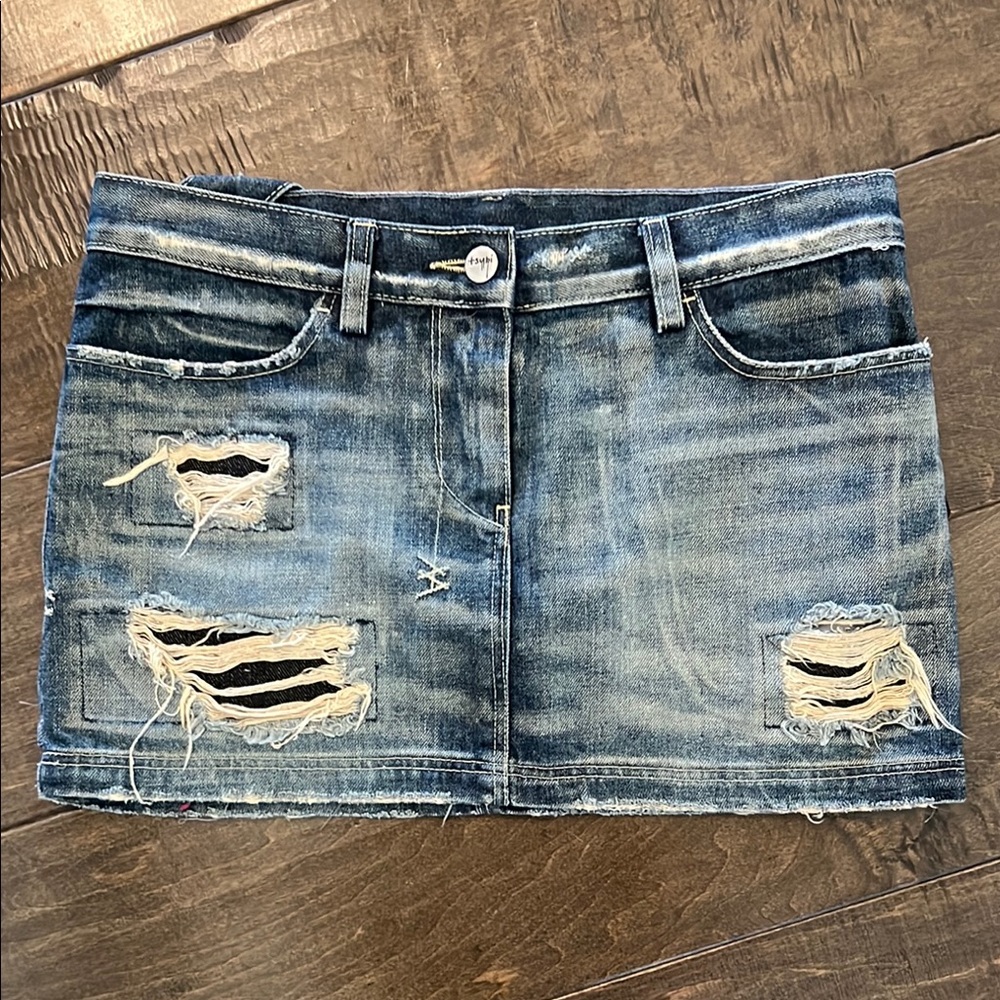 Vintage Ksubi Distressed Denim Mini Skirt (unique find)